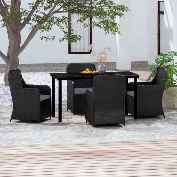 vidaXL Ensemble à manger de jardin avec coussins 5 pcs Noir