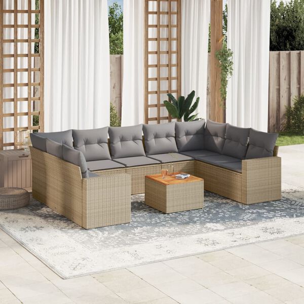 vidaXL Salon de jardin et coussins 10 pcs m&eacute;lange beige r&eacute;sine tress&eacute;e