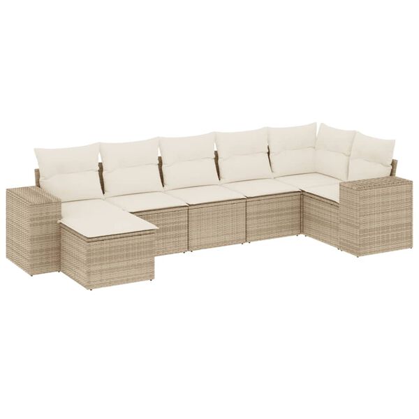vidaXL Salon de jardin avec coussins 7 pcs beige r&eacute;sine tress&eacute;e