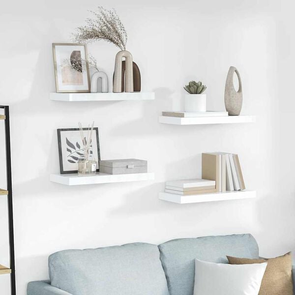 vidaXL &Eacute;tag&egrave;re murale flottante 4 pcs Blanc brillant 50x23x3,8 cm MDF