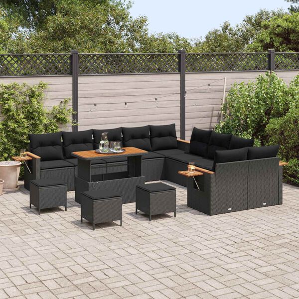 vidaXL Ensemble de canap&eacute; de jardin avec coussin 14 pcs Noir