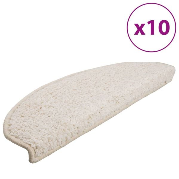 vidaXL Tapis d'escalier 10 pi&egrave;ces 65 x 21 x 4 cm Blanc Demi-rond Grand