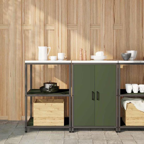 vidaXL Ensemble de rangement cuisine avec &eacute;tag&egrave;re 2 pcs Vert olive
