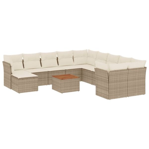 vidaXL Salon de jardin avec coussins 12 pcs beige r&eacute;sine tress&eacute;e