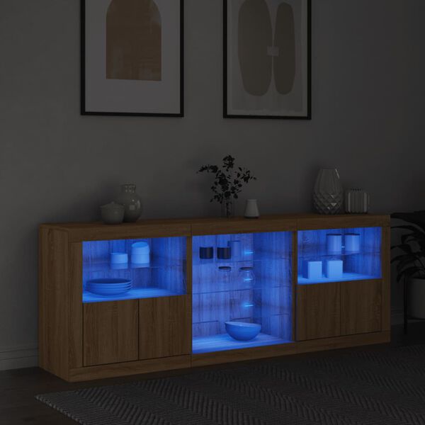 vidaXL Buffet avec lumi&egrave;res LED ch&ecirc;ne sonoma 181,5x37x67 cm