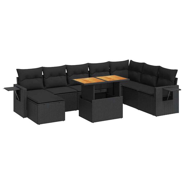 vidaXL Salon de jardin 9 pcs avec coussins noir r&eacute;sine tress&eacute;e