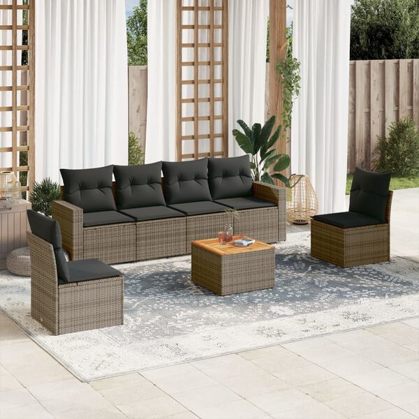 vidaXL Salon de jardin avec coussins 7 pcs gris r&eacute;sine tress&eacute;e