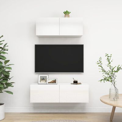 vidaXL Ensemble de meuble TV 2 pcs Blanc brillant Aggloméré