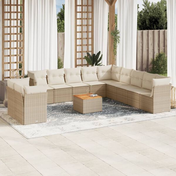 vidaXL Salon de jardin avec coussins 12 pcs beige r&eacute;sine tress&eacute;e