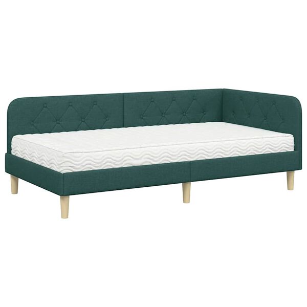 vidaXL Cadre de lit d'angle avec matelas Vert fonc&eacute; 100 x 200 cm tissu