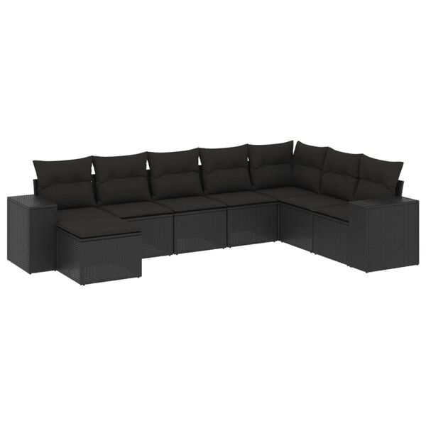 vidaXL Salon de jardin 8 pcs avec coussins noir r&eacute;sine tress&eacute;e