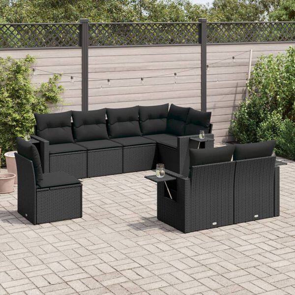 vidaXL Salon de jardin 8 pcs avec coussins noir r&eacute;sine tress&eacute;e