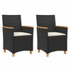 vidaXL Chaises de jardin coussins lot de 2 noir r&eacute;sine tress&eacute;e et bois