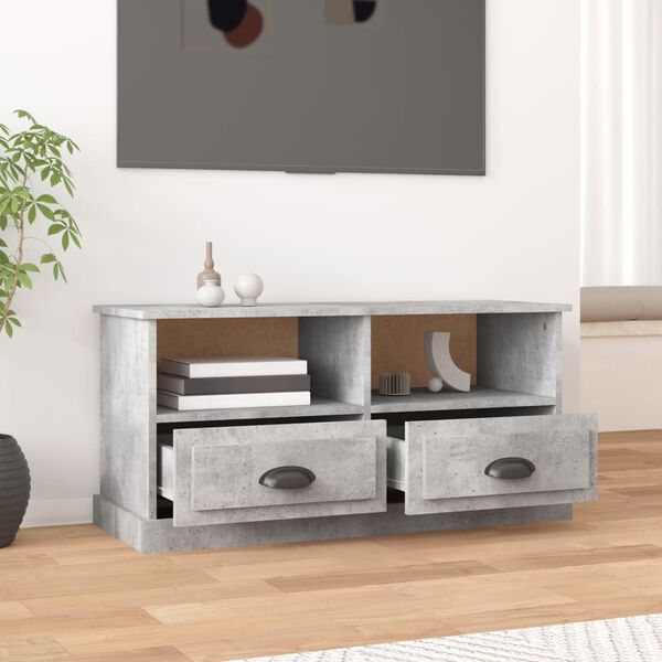 vidaXL Meuble TV gris b&eacute;ton 93x35,5x45 cm bois d'ing&eacute;nierie