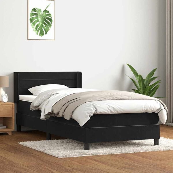 vidaXL Sommier &agrave; lattes de lit avec matelas noir 90x210 cm velours