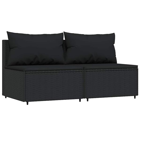 vidaXL Canap&eacute;s centraux de jardin et coussins 2pcs Noir R&eacute;sine tress&eacute;e