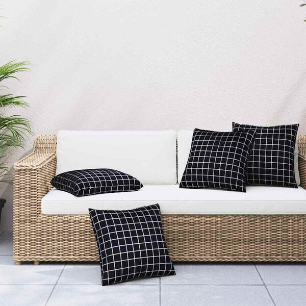 vidaXL Coussins &Eacute;parpill&eacute;s &Agrave; carreaux 4 pcs Carreaux Noirs 50 x 50 cm