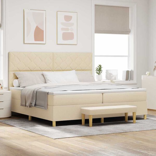 vidaXL Lit &agrave; ressorts avec matelas Cr&egrave;me 200 x 200 cm tissu