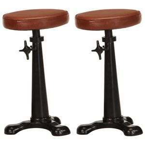 vidaXL Tabourets de bar lot de 2 marron cuir v&eacute;ritable et fonte