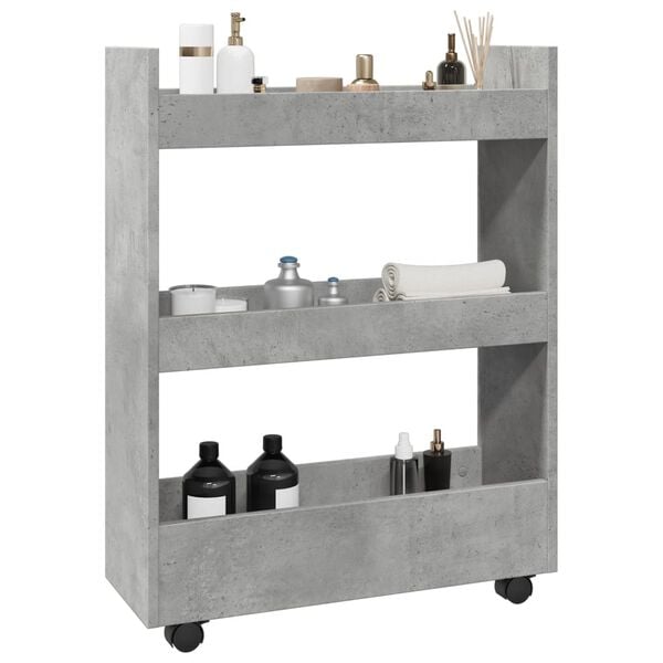 vidaXL Chariot de rangement &eacute;troit 3 niveaux gris b&eacute;ton