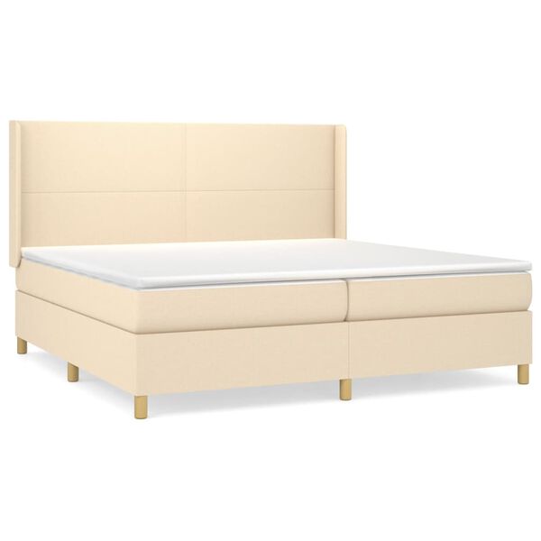 vidaXL Sommier &agrave; lattes de lit avec matelas Cr&egrave;me 200x200 cm Tissu