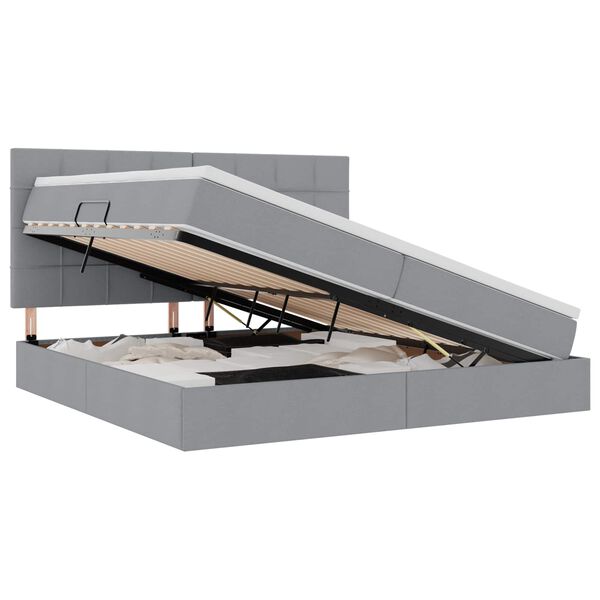 vidaXL Lit avec rangement et matelas Gris clair 200 x 200 cm Polyester