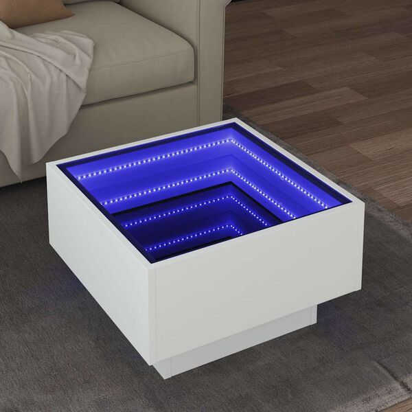 vidaXL Table basse avec LED blanc 50x50x30 cm bois d'ing&eacute;nierie