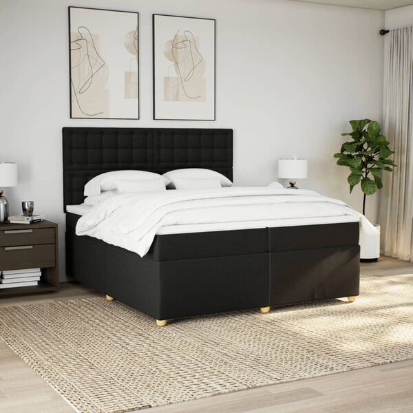 vidaXL Sommier &agrave; lattes de lit avec matelas Noir 200x200 cm Tissu