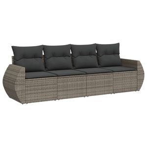 vidaXL Salon de jardin 4 pcs avec coussins gris r&eacute;sine tress&eacute;e