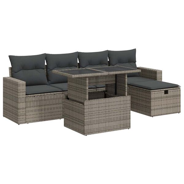vidaXL Salon de jardin 6 pcs avec coussins gris r&eacute;sine tress&eacute;e