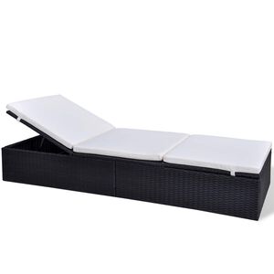 vidaXL Chaise longue Noir polyrotin