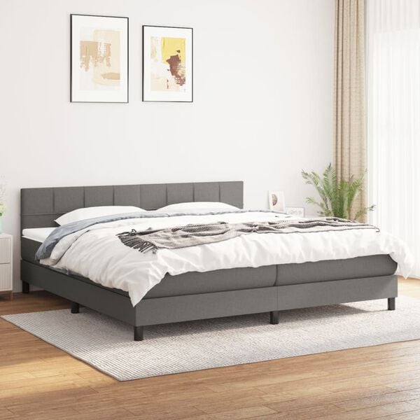 vidaXL Sommier &agrave; lattes de lit avec matelas Gris fonc&eacute; 180x200cm Tissu