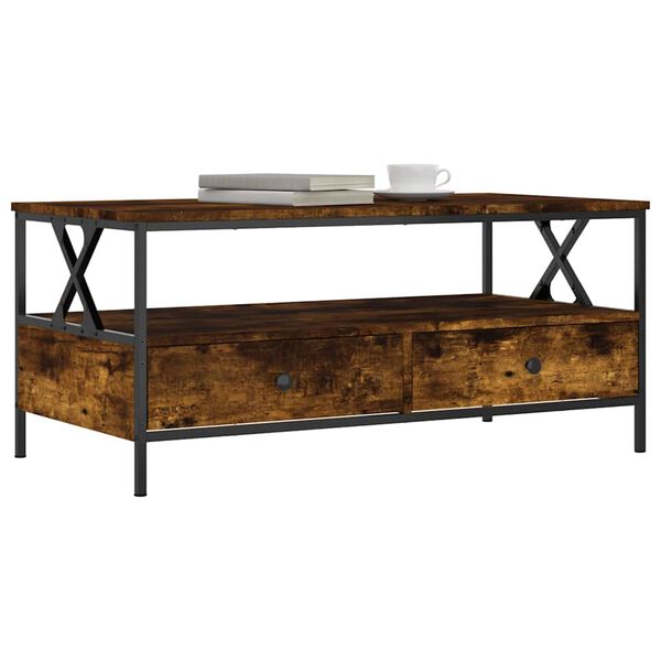 vidaXL Table basse ch&ecirc;ne fum&eacute; 100x51x45 cm bois d'ing&eacute;nierie