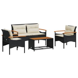 vidaXL Salon de jardin 4 pcs avec coussins noir r&eacute;sine tress&eacute;e