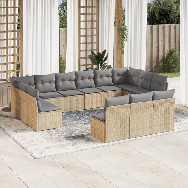 vidaXL Salon de jardin avec coussins 13 pcs beige r&eacute;sine tress&eacute;e