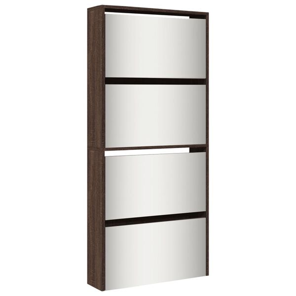 vidaXL Armoire &agrave; chaussures miroir 4 niveaux ch&ecirc;ne marron 63x17x134 cm