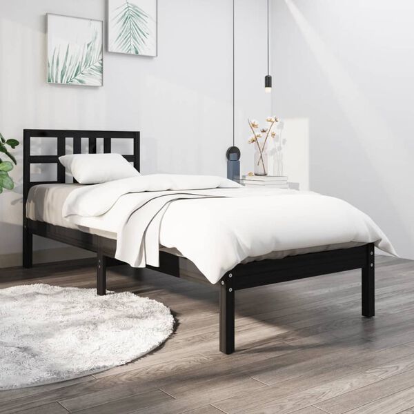 vidaXL Cadre de lit sans matelas noir 100x200 cm bois massif