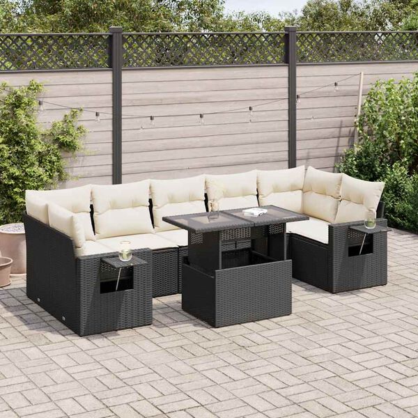 vidaXL Salon de jardin 8 pcs avec coussins noir r&eacute;sine tress&eacute;e