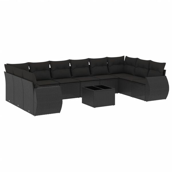 vidaXL Salon de jardin 11 pcs avec coussins noir r&eacute;sine tress&eacute;e