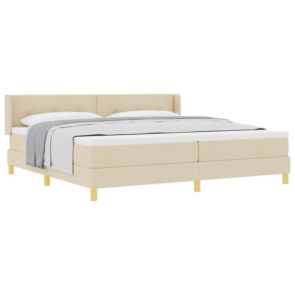 vidaXL Lit &agrave; ressorts avec matelas Cr&egrave;me 200 x 200 cm Polyester