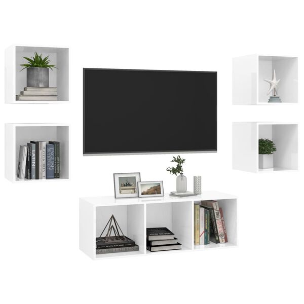vidaXL Ensemble de meuble TV 5 pcs Blanc brillant Bois d'ingénierie
