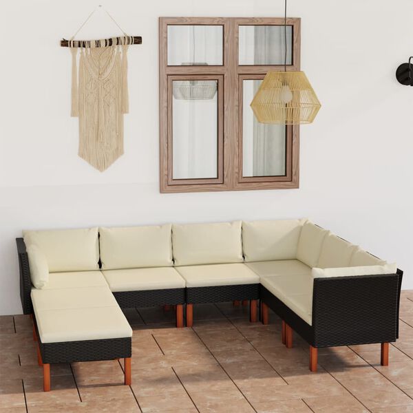 vidaXL Salon de jardin 8 pcs avec coussins R&eacute;sine tress&eacute;e Noir