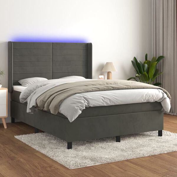 vidaXL Sommier &agrave; lattes de lit matelas et LED Gris fonc&eacute; 140x190 cm