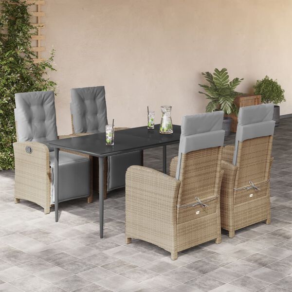 vidaXL Ensemble &agrave; manger de jardin avec coussins 5pcs Beige poly rotin