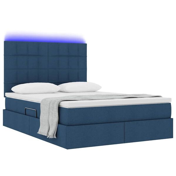 vidaXL Lit avec rangement et LED avec LED Bleu 140 x 200 cm Polyester