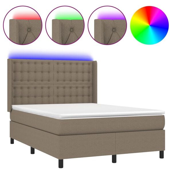 vidaXL Sommier &agrave; lattes de lit matelas et LED Taupe 140x190 cm Tissu