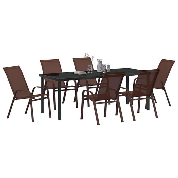 vidaXL Ensemble de salle &agrave; manger pour jardin 7 pcs Marron et Noir