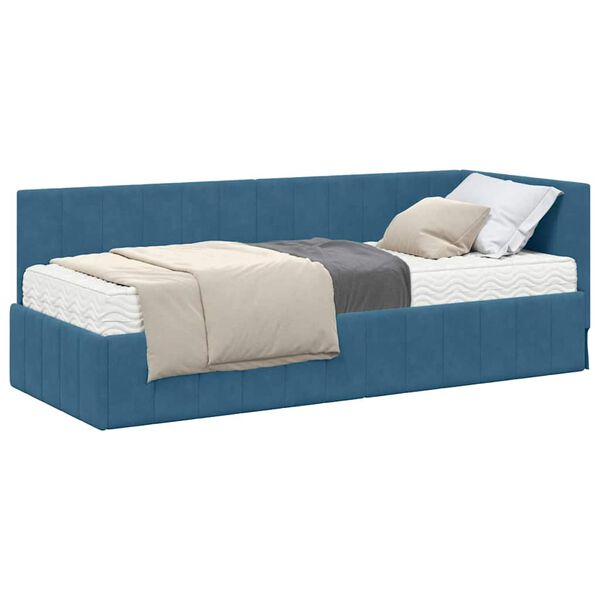 vidaXL Cadre de lit d'angle avec matelas Bleu 80 x 200 cm Velours
