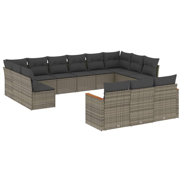 vidaXL Salon de jardin avec coussins 13 pcs gris r&eacute;sine tress&eacute;e