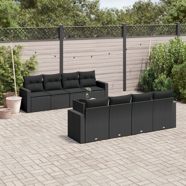 vidaXL Salon de jardin 9 pcs avec coussins noir r&eacute;sine tress&eacute;e